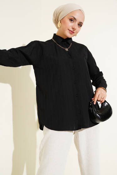 Sırt Pileli Basic Gömlek Siyah - Gömlek