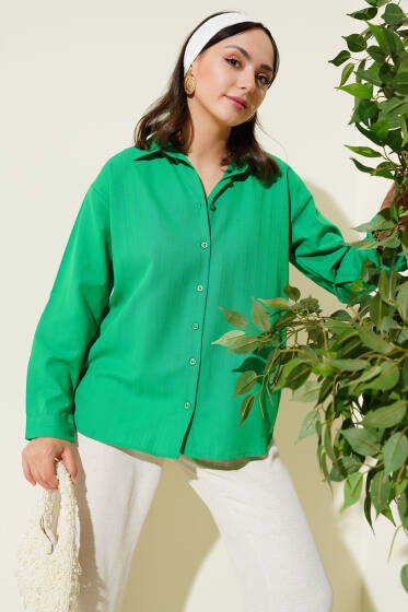 Sırt Pileli Basic Gömlek Yeşil - Gömlek