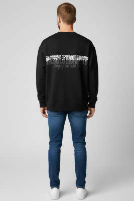 Sırt Ve Yaka Baskılı Erkek Sweatshirt Siyah - Erkek Sweatshirt