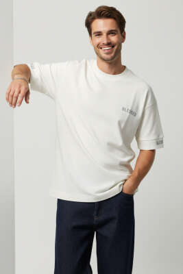 Sırt Yazılı Oversize Erkek T-shirt Beyaz - DEEP POİNT