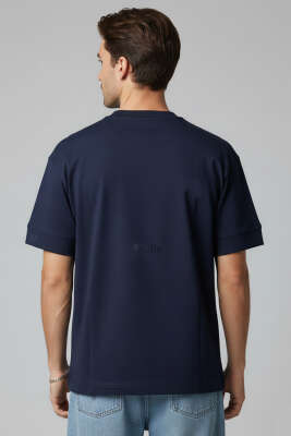 Sırt Yazılı Oversize Erkek T-shirt Lacivert - Erkek T-shirt