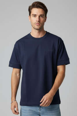 Sırt Yazılı Oversize Erkek T-shirt Lacivert 