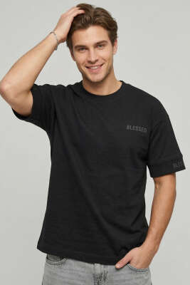 Sırt Yazılı Oversize Erkek T-shirt Siyah - DEEP POİNT