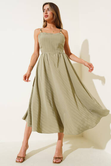 Sırtı Bağlamalı Askılı Elbise Haki - Kadın Giyim Modelleri