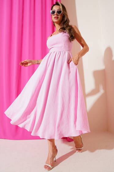 Sırtı Bağlamalı Askılı Elbise Pembe - Kadın Giyim Modelleri