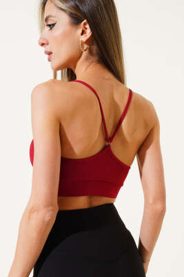 Sırtı Çapraz İp Askılı Büstiyer Bordo - Yılın Fırsatı