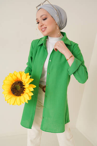 Sırtı Düğme Süslemeli Keten Gömlek Benetton - Gömlek