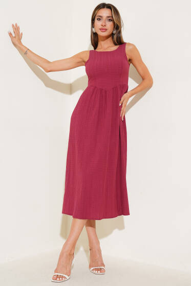 Sırtı U Yaka Elbise Bordo - Kadın Giyim Modelleri