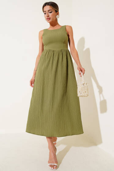 Sırtı U Yaka Elbise Çağla Yeşili - Kadın Giyim Modelleri