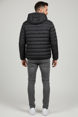 Şişme Kapüşonlu Armalı Erkek Mont Siyah - Erkek Mont