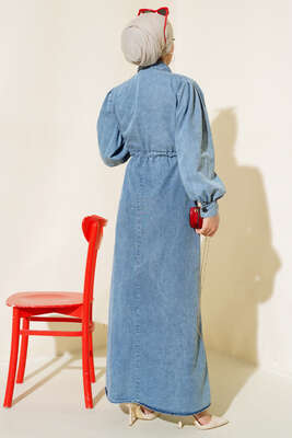 Siyah Düğmeli Kot Elbise Kot - Tesettür Elbise