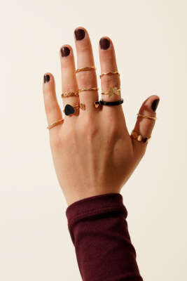 Siyah Kalpli 11'li Yüzük Seti Asorti 1 - DEMİR BİJUTERİ