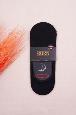 Slikon Destekli Erkek Siyah Babet Çorap - Thumbnail