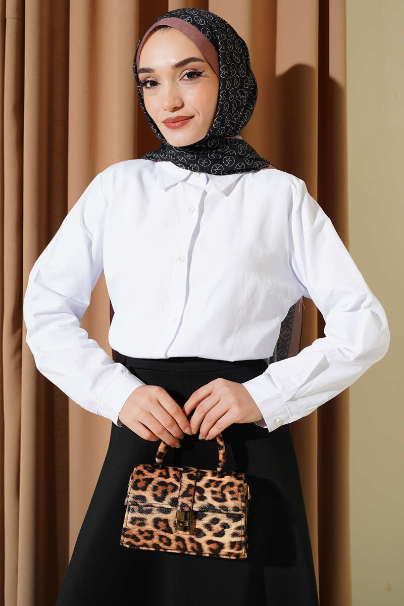 Slim Fit Basic Kısa Gömlek Beyaz