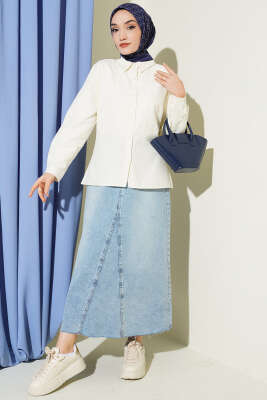 Slim Fit Basic Kısa Gömlek Ekru - Gömlek