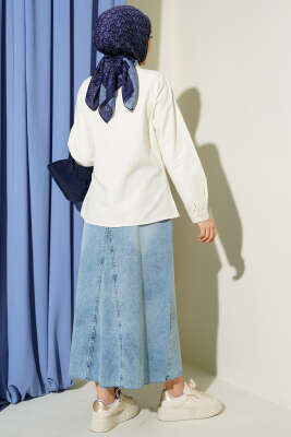 Slim Fit Basic Kısa Gömlek Ekru - Gömlek