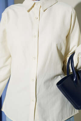 Slim Fit Basic Kısa Gömlek Ekru - Gömlek