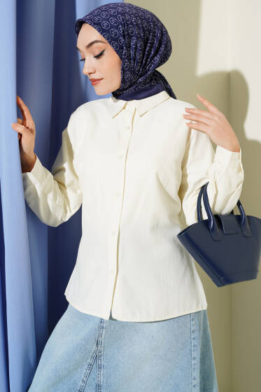 Slim Fit Basic Kısa Gömlek Ekru - Yılın Fırsatı