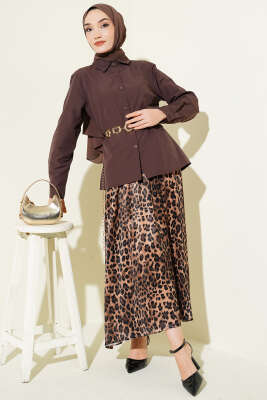 Slim Fit Basic Kısa Gömlek Kahve - Gömlek