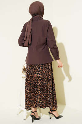 Slim Fit Basic Kısa Gömlek Kahve - Gömlek