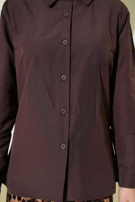 Slim Fit Basic Kısa Gömlek Kahve - Gömlek