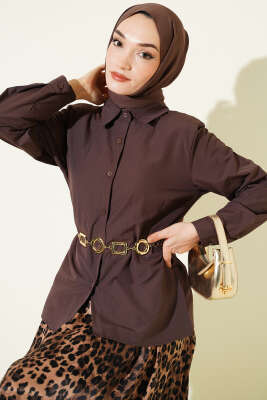 Slim Fit Basic Kısa Gömlek Kahve - SAS