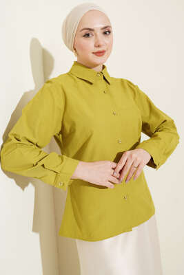 Slim Fit Basic Kısa Gömlek Yağ Yeşili - Gömlek