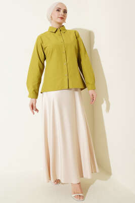 Slim Fit Basic Kısa Gömlek Yağ Yeşili - Gömlek