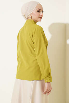 Slim Fit Basic Kısa Gömlek Yağ Yeşili - Gömlek