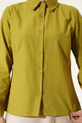 Slim Fit Basic Kısa Gömlek Yağ Yeşili - Gömlek