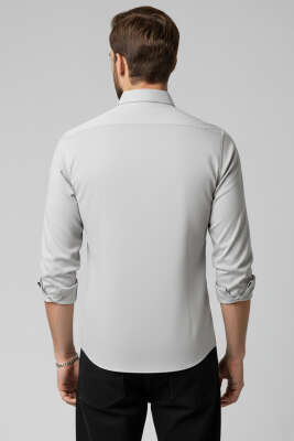 Slim Fit Pamuk Saten Erkek Gömlek Gri - Erkek Gömlek