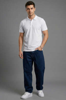 Slim Fit Yaka Düğmeli Erkek T-shirt Beyaz - Erkek T-shirt