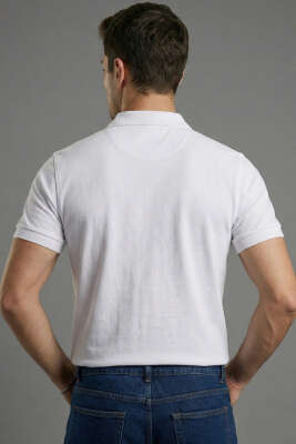 Slim Fit Yaka Düğmeli Erkek T-shirt Beyaz - Erkek T-shirt