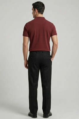 Slim Fit Yaka Düğmeli Erkek T-shirt Bordo - Erkek T-shirt