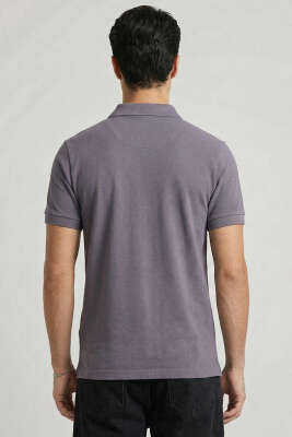 Slim Fit Yaka Düğmeli Erkek T-shirt Füme - Erkek T-shirt