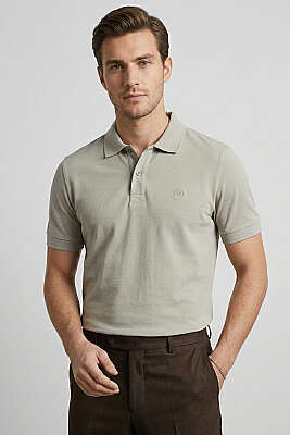 Slim Fit Yaka Düğmeli Erkek T-shirt Gri 