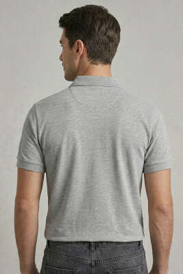 Slim Fit Yaka Düğmeli Erkek T-shirt Gri - Erkek T-shirt