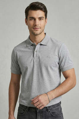 Slim Fit Yaka Düğmeli Erkek T-shirt Gri 
