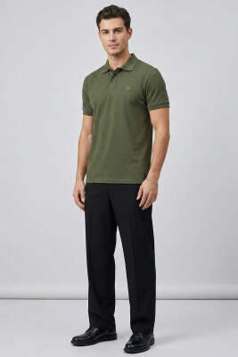 Slim Fit Yaka Düğmeli Erkek T-shirt Haki - Erkek T-shirt