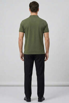 Slim Fit Yaka Düğmeli Erkek T-shirt Haki - Erkek T-shirt