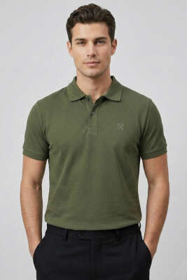 Slim Fit Yaka Düğmeli Erkek T-shirt Haki - WİPEOUT