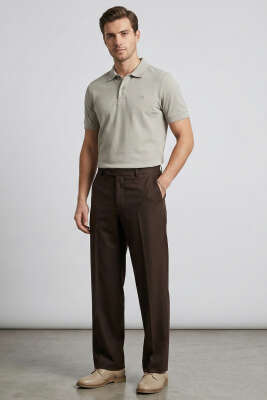 Slim Fit Yaka Düğmeli Erkek T-shirt Melanj Gri - Erkek T-shirt