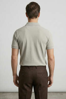 Slim Fit Yaka Düğmeli Erkek T-shirt Melanj Gri - Erkek T-shirt