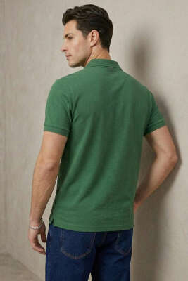 Slim Fit Yaka Düğmeli Erkek T-shirt Nefti - Erkek T-shirt