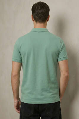 Slim Fit Yaka Düğmeli Erkek T-shirt Su Yeşili - Erkek T-shirt