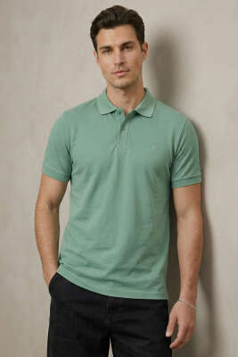 Slim Fit Yaka Düğmeli Erkek T-shirt Su Yeşili 