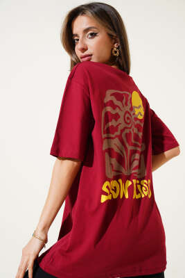 Slow Bliss Baskılı T-shirt Bordo 
