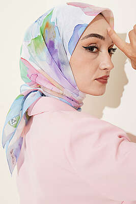 Soft Çiçek Desenli Eşarp Bebe Mavi - MODA KAPRİS
