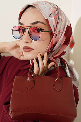 Soft Çiçek Desenli Eşarp Bordo - MODA KAPRİS