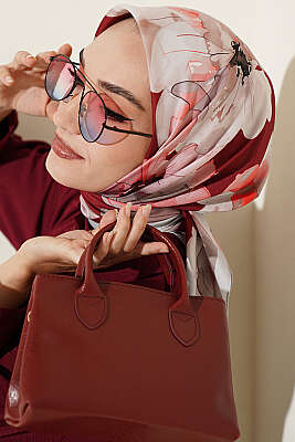 Soft Çiçek Desenli Eşarp Bordo - Başörtüsü